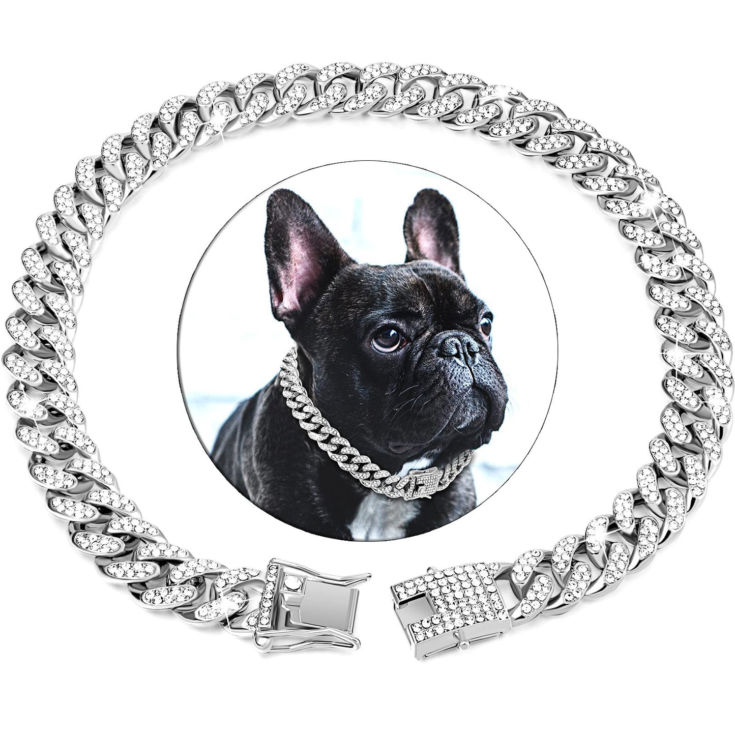 Dog Chain Diamond Cuban Collar Walking Metal Chain Collar