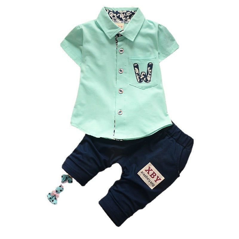 Korean Version Of 1-4 Years Old Children's Clothing Baby Children's Summer Two-piece Suit Boy's Suit Cotton Children's Short-sleeved Shirt Children's Suit Tide