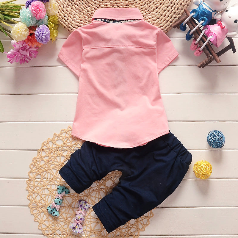 Korean Version Of 1-4 Years Old Children's Clothing Baby Children's Summer Two-piece Suit Boy's Suit Cotton Children's Short-sleeved Shirt Children's Suit Tide