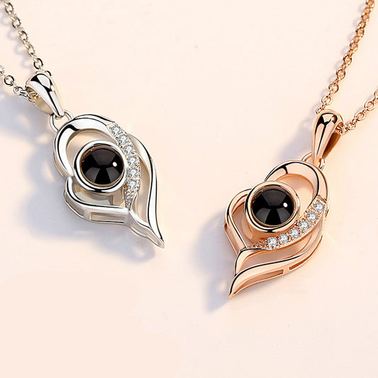 Wish Xi Yin Amazon Hot Sale Love Heart-shaped Projection Necklace Female European And American Simple 100 Languages Custom Color Photos