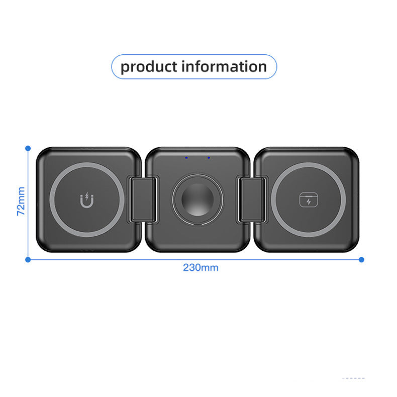 Cross-border Magnetic Wireless Charger Foldable Magsafe Charger Three-in-one Wireless Charging Wholesale
