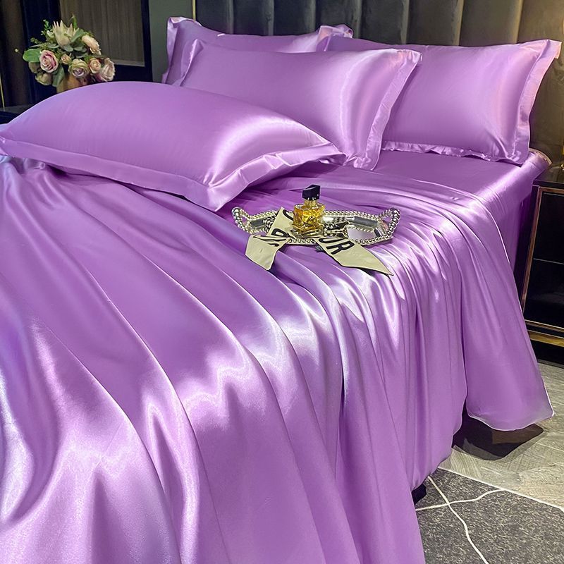 Ice Silk Fabric Double-sided Silk Four-piece Set Mulberry Silk Duvet Cover Sky Silk Bed Sheet