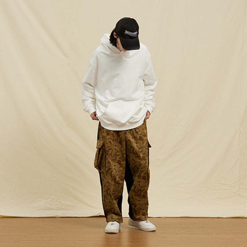 Corduroy Stitching Terry Pants Loose Casual Pants Three-dimensional Pocket Overalls