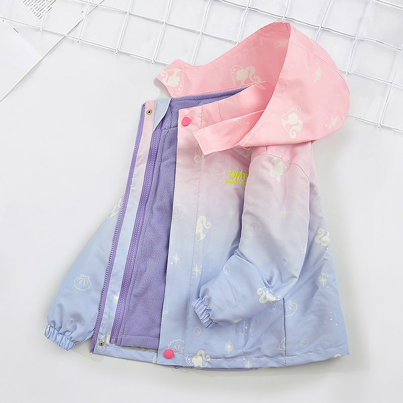 Girls' Thickened Jacket Autumn And Winter Clothes 2023 New Middle And Big Children's Three-in-one Detachable Jacket Children's Foreign Trade Jacket