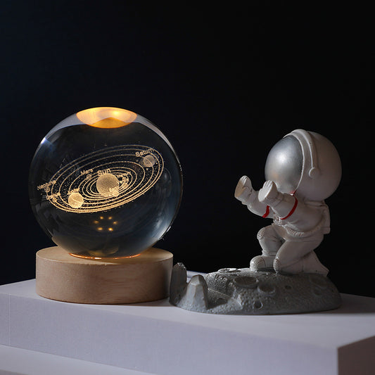 Crystal Ball Carved Luminous Night Light Creative Desktop Ornaments Wooden Base Christmas Holiday Gifts