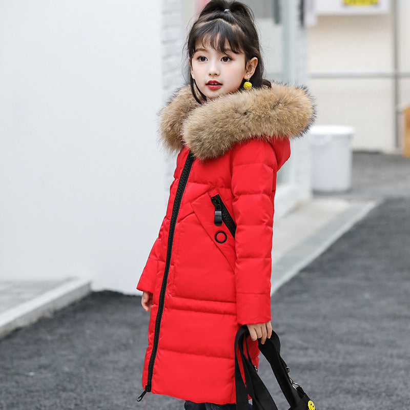 Children's Down Jacket Girls Medium Long Thickened Large Size Medium And Large Children's Coat White Duck Down Baby Wear Winter New Trend