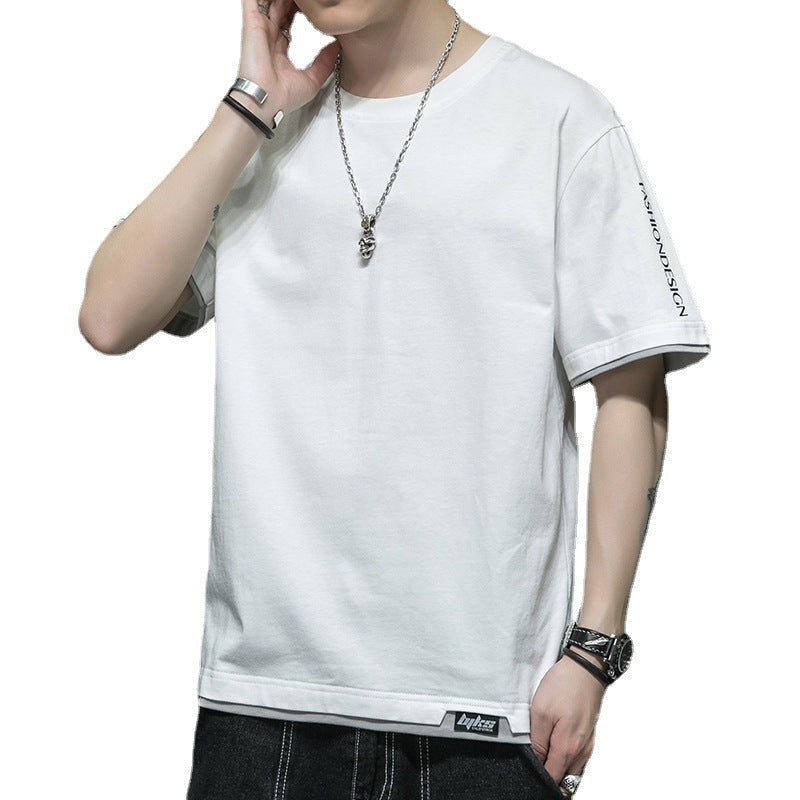 Cotton Short-sleeved Men's T-shirt Large Size Men's Fat Loose Casual Summer Half-sleeved Korean Version T-shirt Men's Bottoming Shirt T