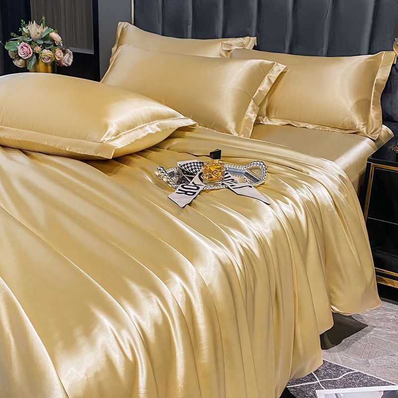 Ice Silk Fabric Double-sided Silk Four-piece Set Mulberry Silk Duvet Cover Sky Silk Bed Sheet