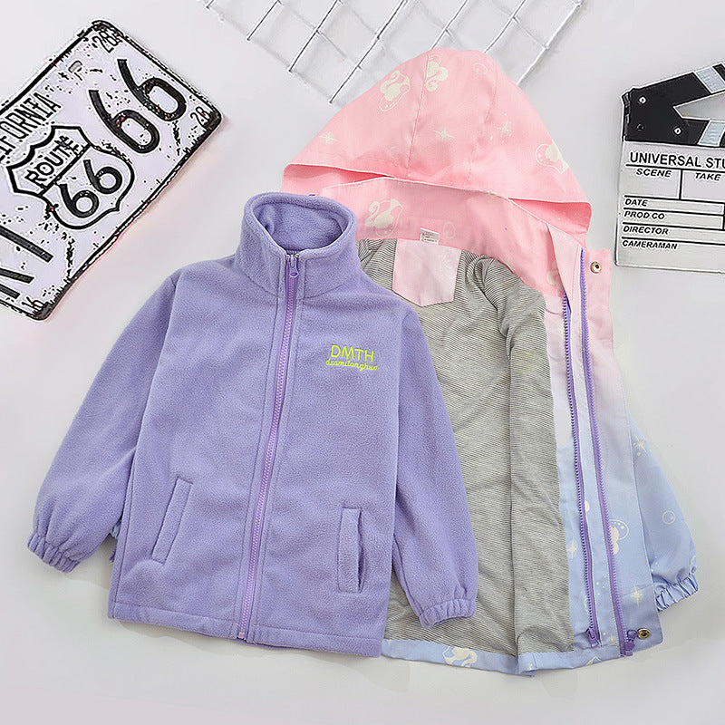 Girls' Thickened Jacket Autumn And Winter Clothes 2023 New Middle And Big Children's Three-in-one Detachable Jacket Children's Foreign Trade Jacket