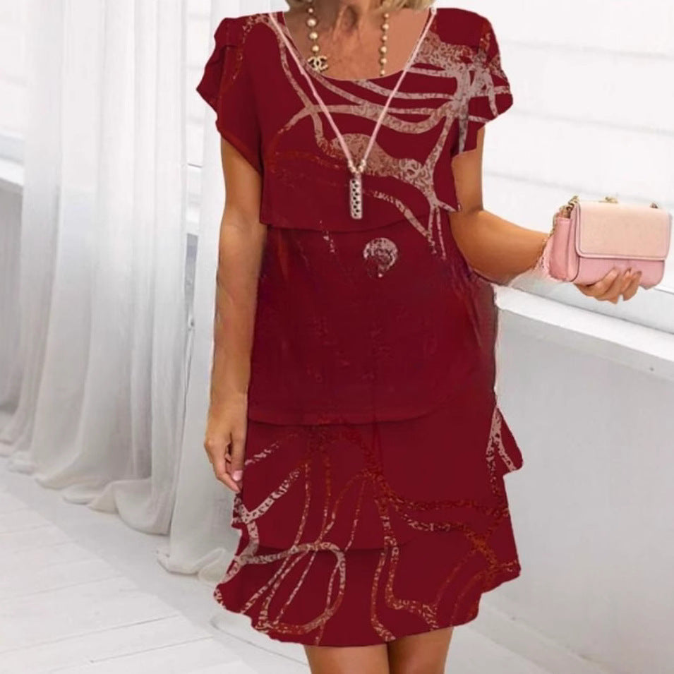 Short Sleeve Round Neck 3D Printing Series Cake Dress