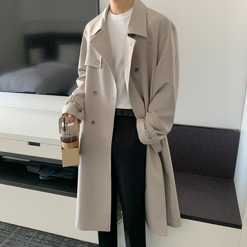 MYQ Autumn New Mid-length Windbreaker Men's Korean-style Trendy Over-the-knee Loose Handsome Coat British Style Coat