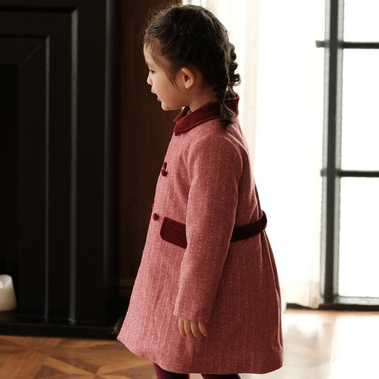 Girls' Coat British Windbreaker High-end Children's Clothing Mid-length Woolen Autumn And Winter New Woolen Children's Thick Wool Coat