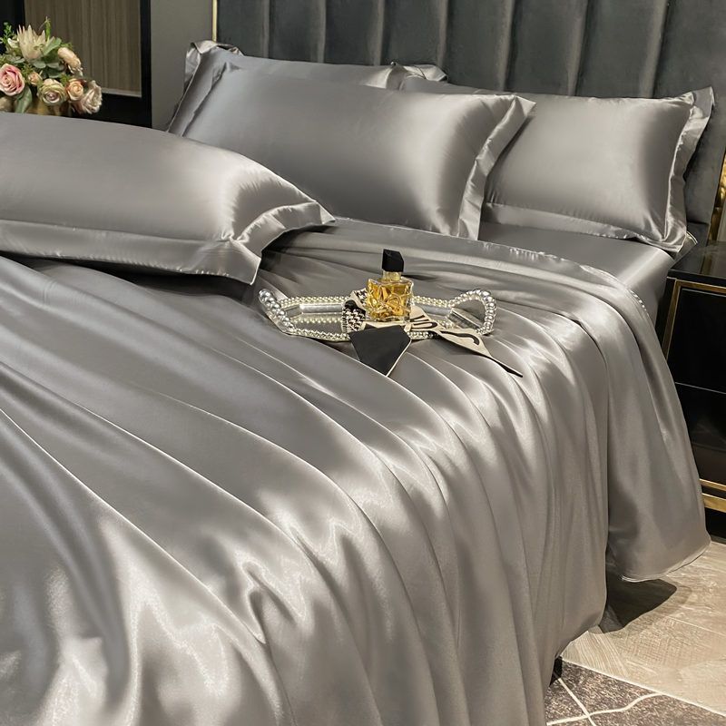 Ice Silk Fabric Double-sided Silk Four-piece Set Mulberry Silk Duvet Cover Sky Silk Bed Sheet