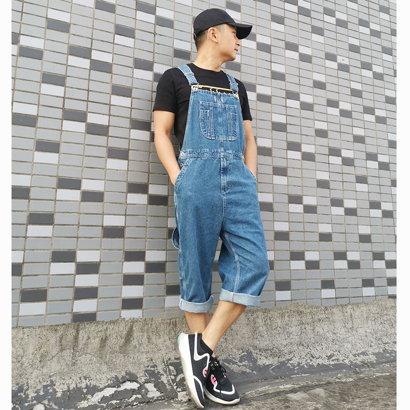 Trendy Brand Oversized Men's Fat Guy Pants Overalls Shorts Denim Cropped Pants Men And Women Same Style Couple Wear Thin Medium Pants