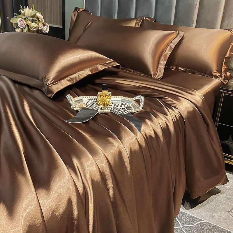 Ice Silk Fabric Double-sided Silk Four-piece Set Mulberry Silk Duvet Cover Sky Silk Bed Sheet