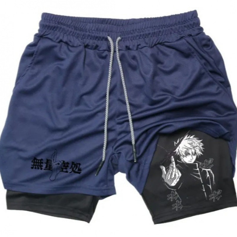 Europe And The United States Cross-border Hot Animation Printing Trend Sports Shorts Stretch Breathable Fitness Double-layer Five-point Shorts