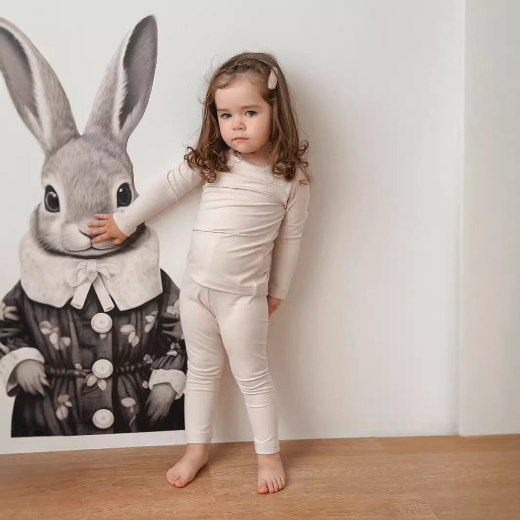 Children's Pajamas For Boys And Girls Autumn Clothes Class A Round Neck Solid Color Skin-Friendly Underwear Suit Baby's Soft Long-Sleeved Home Clothes