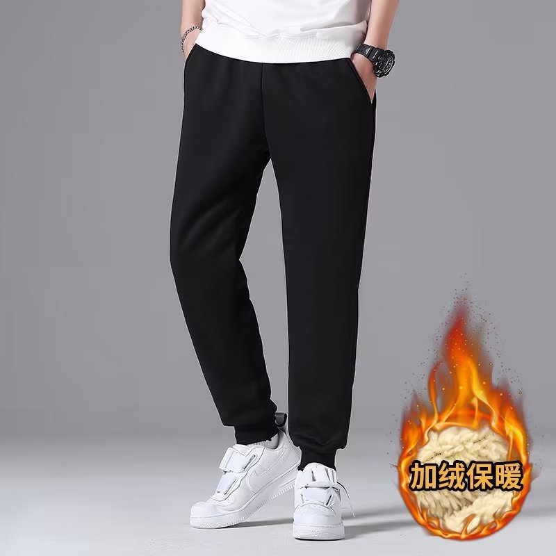 2022 New Sports Velvet Pants Men's Fleece-lined Thickened Loose Leg Sports Casual Trousers Winter Large Size