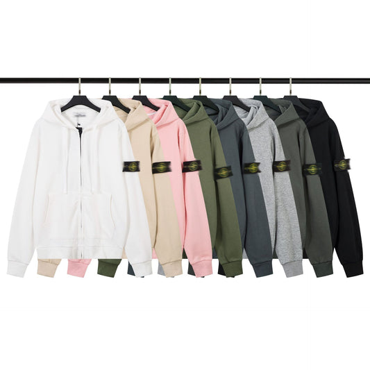 Cross-border STONE Stone Island Basic Arms Round Neck And Fluff Loop Solid Color Sweatshirt Long Sleeve Jacket For Men And Women