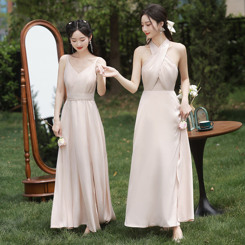 Champagne Bridesmaid Dress For Women 2024 New Style Usually Wearable Spring Small Sisters Group Dress Satin High-end