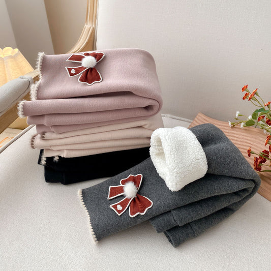 Girls' Velvet Lined Leggings Children's Autumn And Winter Thickened One-piece Velvet Outer Wear Trousers For Baby Girls' Winter Warm Pants