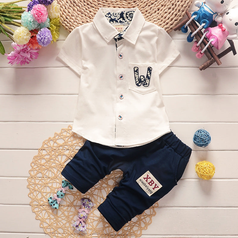 Korean Version Of 1-4 Years Old Children's Clothing Baby Children's Summer Two-piece Suit Boy's Suit Cotton Children's Short-sleeved Shirt Children's Suit Tide