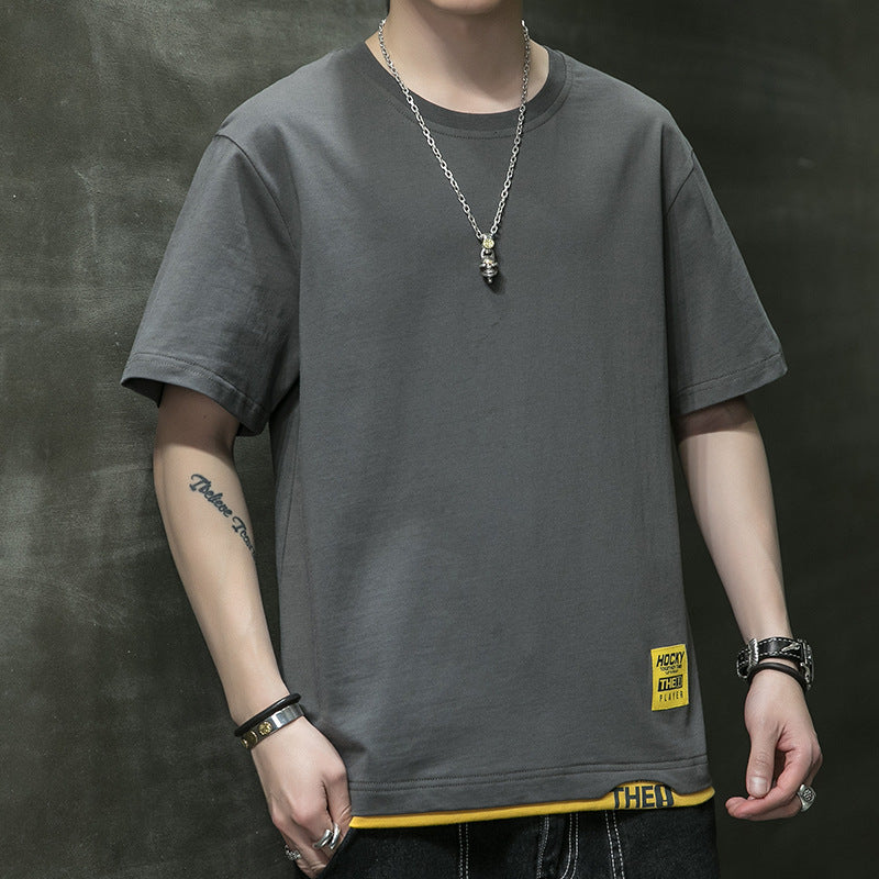 Cotton Short-sleeved Men's T-shirt Large Size Men's Fat Loose Casual Summer Half-sleeved Korean Version T-shirt Men's Bottoming Shirt T