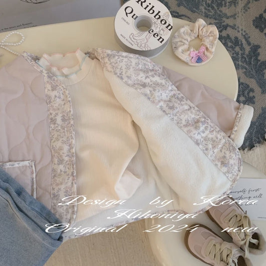 Girls' 2024 Autumn And Winter Thickened Western Style Cute Cotton-padded Jacket Korean Style Fashion Cotton-padded Jacket For Women