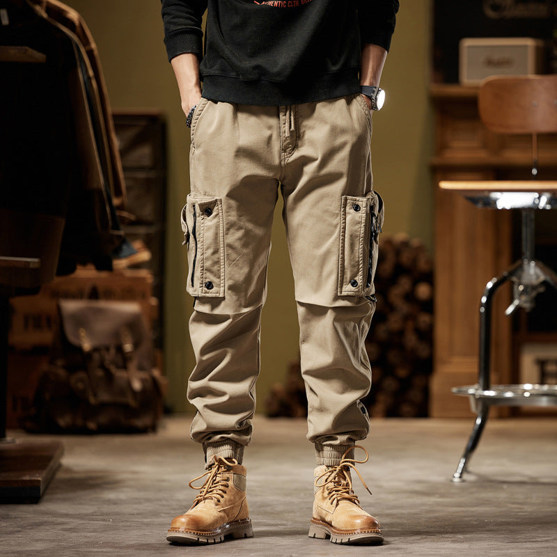 2024 New Fleece-lined Simple Fashion Personalized Overalls Ankle-tied Straight Trousers Casual Pants High Street Functional Style