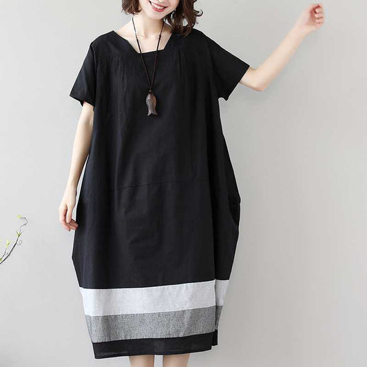 Real Shot 2024 Chubby Girl Plus Size Women's Summer New Korean Version Of Dress Cotton And Linen Short Sleeve Loose Long Skirt Women
