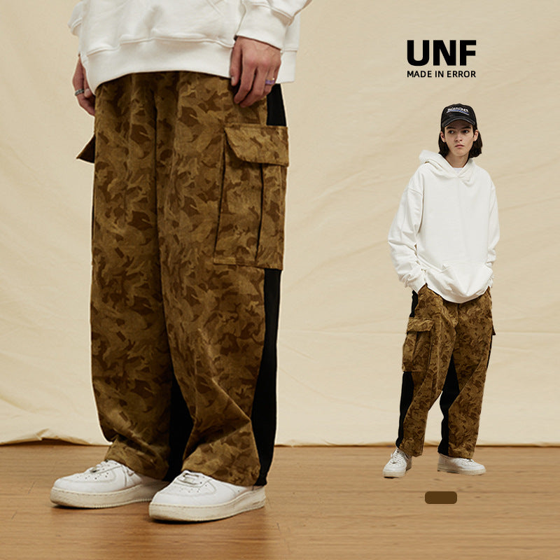 Corduroy Stitching Terry Pants Loose Casual Pants Three-dimensional Pocket Overalls