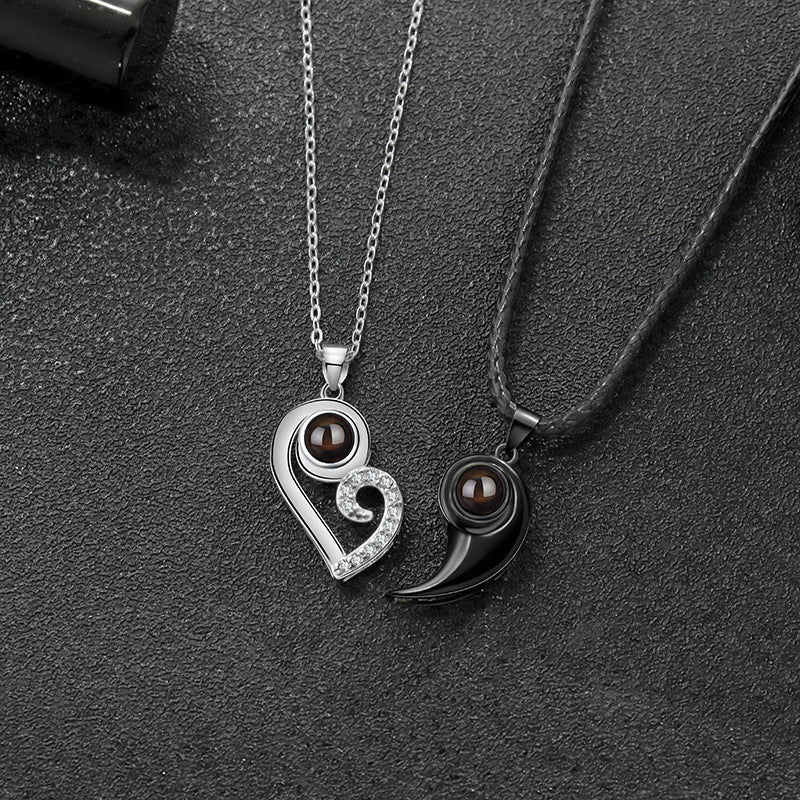 Thanksgiving Christmas Gift Love Heart-shaped Couple Projection Necklace Men And Women 100 Languages Customized Graduation Color Photo