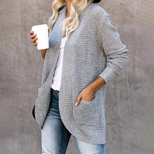 Cardigan Autumn And Winter Knitted Sweater Women's New Curved Placket Loose Women's Clothing