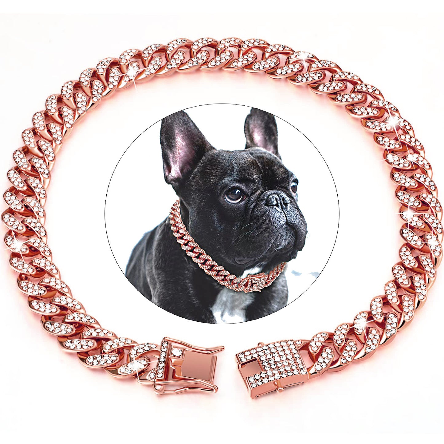 Dog Chain Diamond Cuban Collar Walking Metal Chain Collar