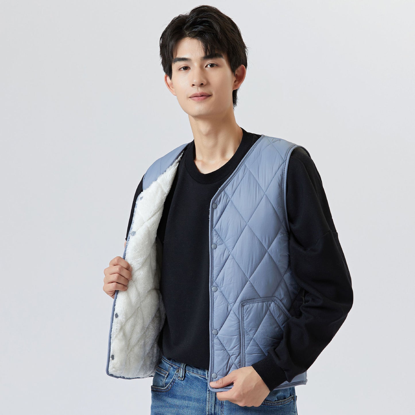 Men's Autumn And Winter Velvet Warm Middle-aged And Elderly Oversized Vest Inner Pocket Men's Diamond Short Vest