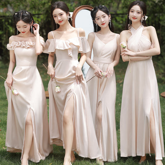 Champagne Bridesmaid Dress For Women 2024 New Style Usually Wearable Spring Small Sisters Group Dress Satin High-end