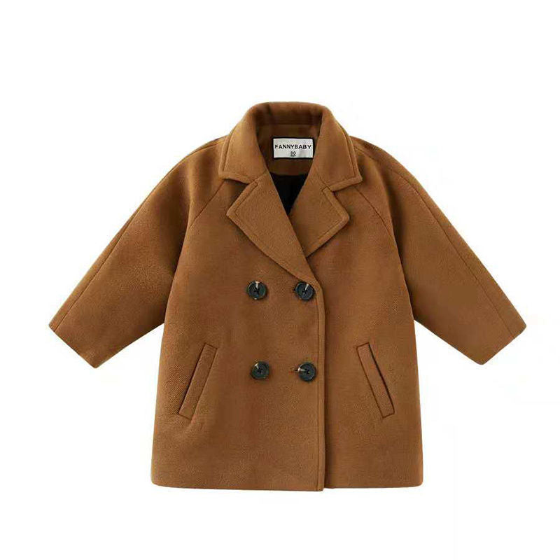 Boys' Autumn And Winter Woolen Coat 2023 New Korean Style Children's Plaid Suit Cardigan Baby Boys' Fashionable Coat