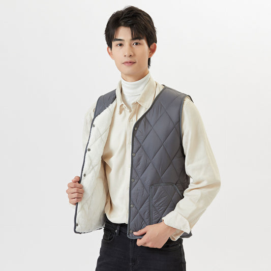 Men's Autumn And Winter Velvet Warm Middle-aged And Elderly Oversized Vest Inner Pocket Men's Diamond Short Vest