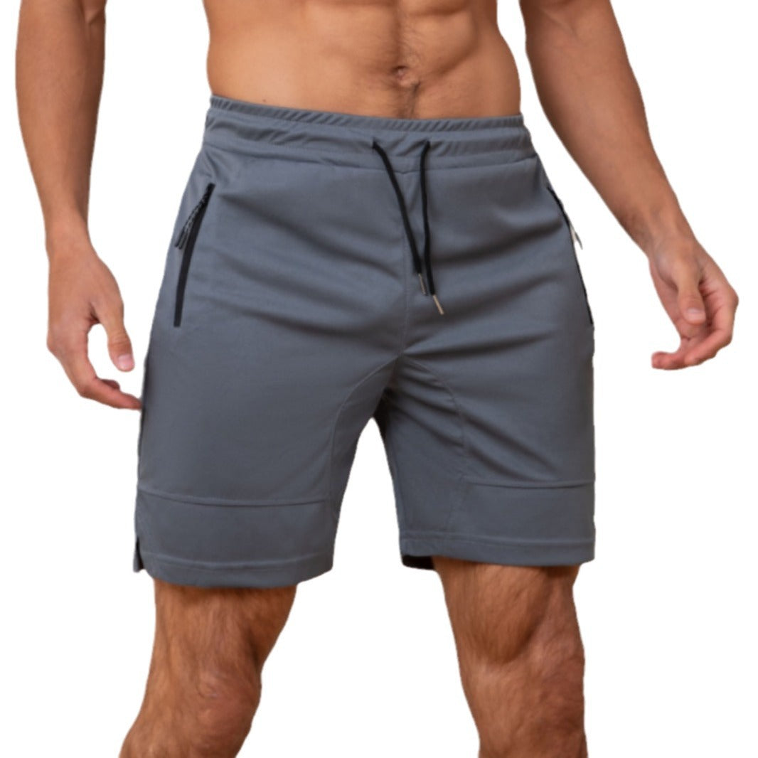 Zipper Pocket Sports Casual Shorts Men's Summer Quick-drying Breathable Running Solid Color Beach Pants
