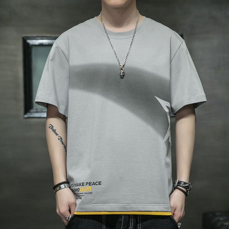Cotton Short-sleeved Men's T-shirt Large Size Men's Fat Loose Casual Summer Half-sleeved Korean Version T-shirt Men's Bottoming Shirt T