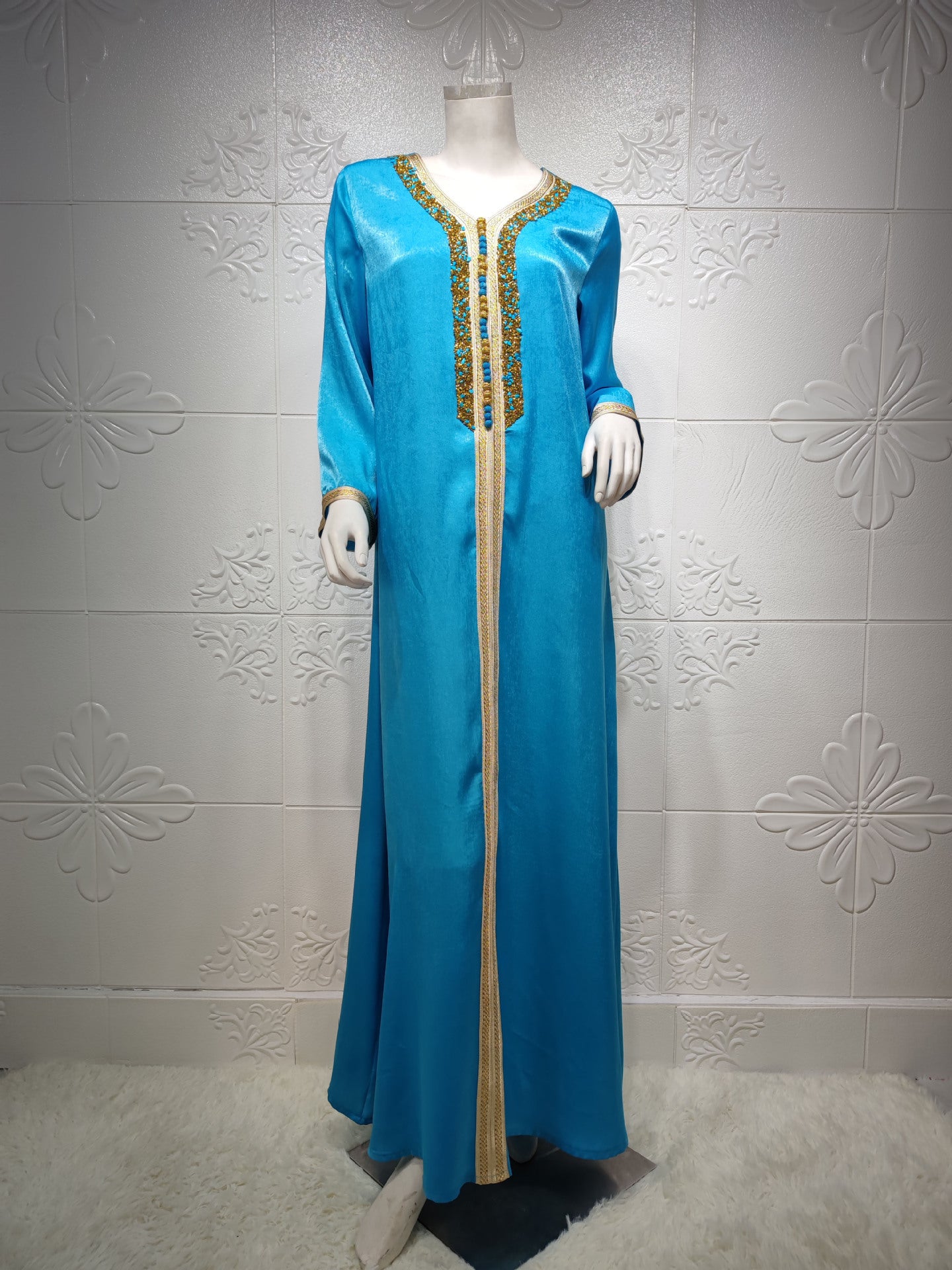 Women's Dress Ironing Diamond Ribbon Lace Abaya Dubai Muslim Fashion Robe