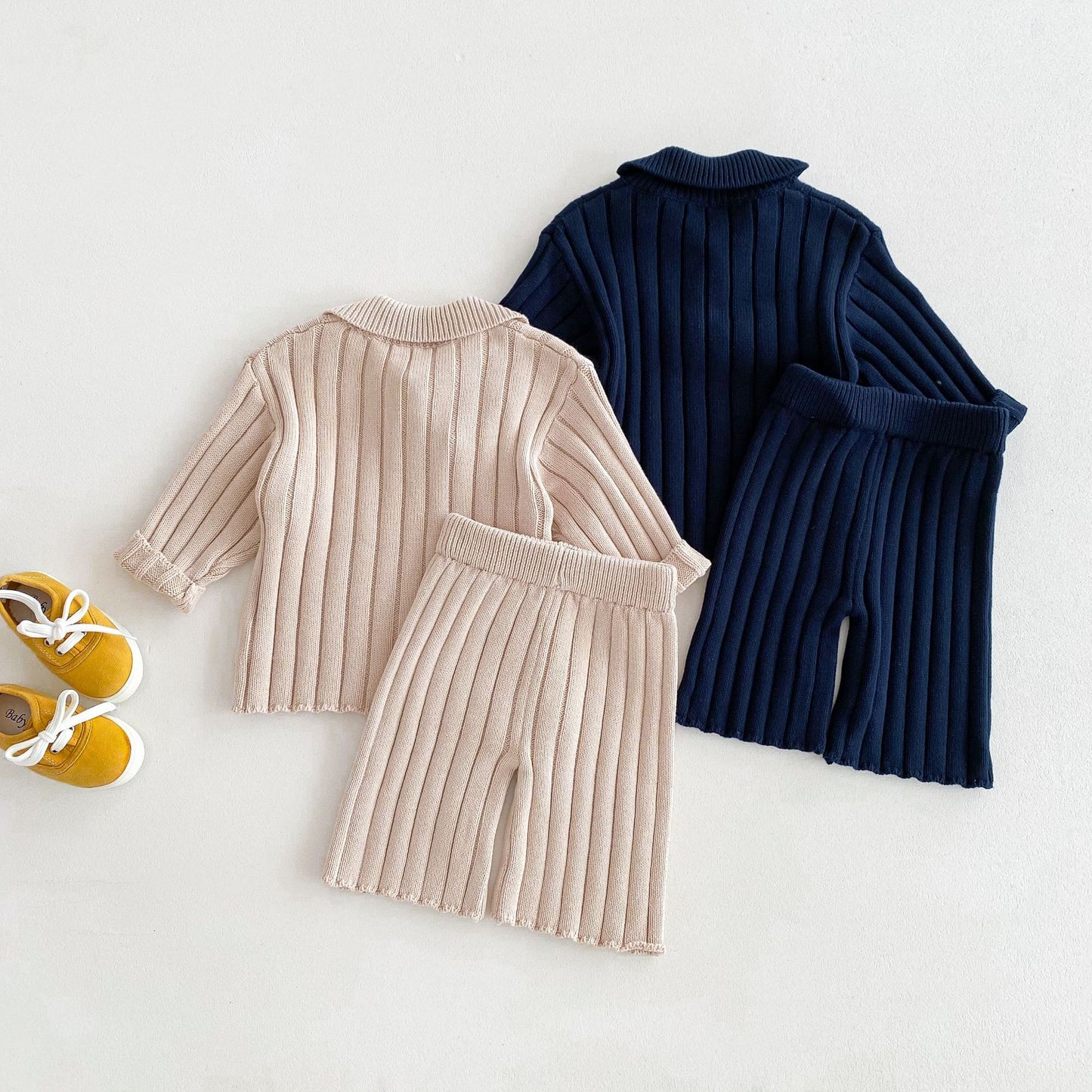 Autumn New 1-8 Years Old Children's Korean Sweater Suit Joker Small Lapel Knitted Men's And Women's Children's Pants Two-piece Set