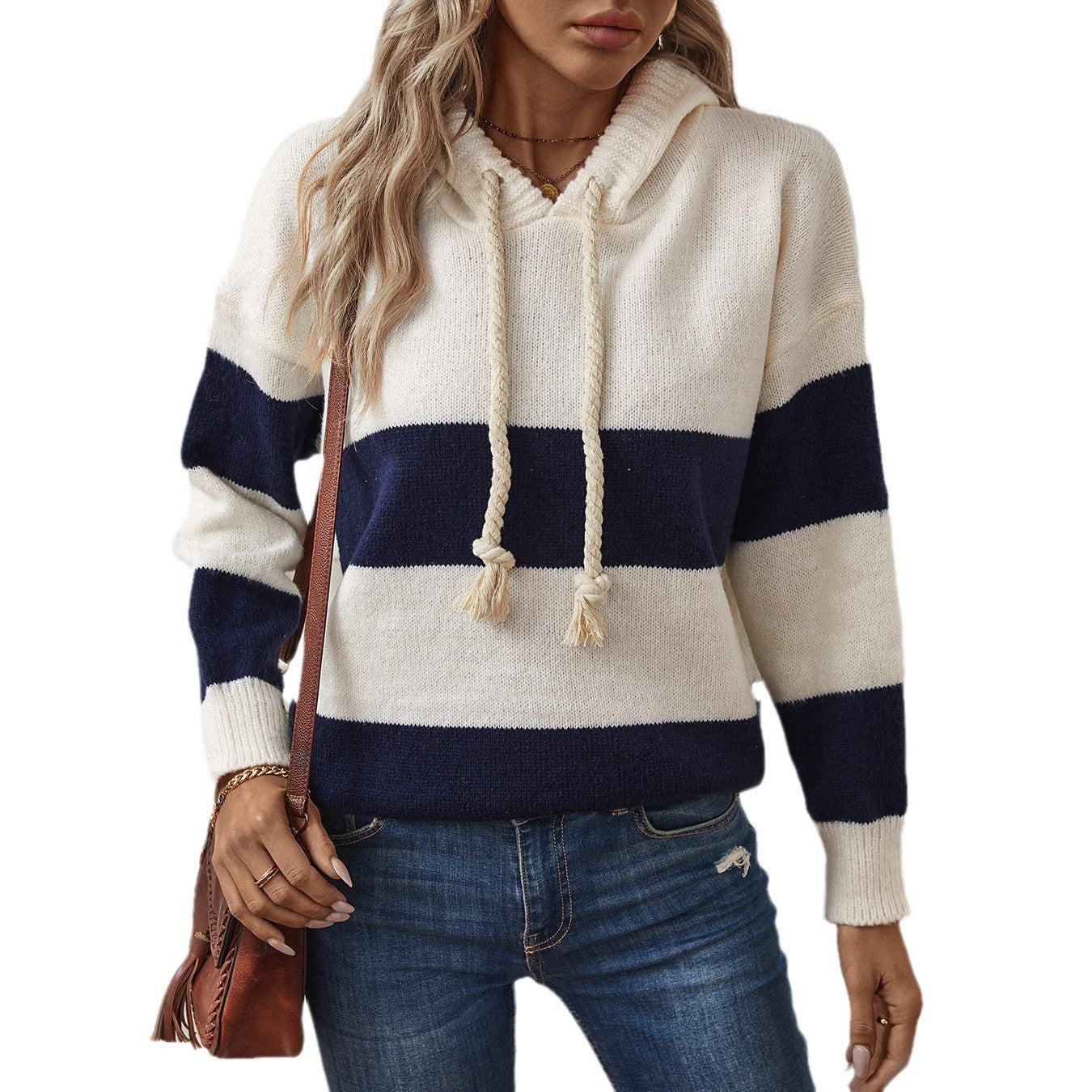 European And American Cross-border Hooded Color Pullover Sweater Top Women's Autumn And Winter Loose Casual All-match Women's Sweater Top
