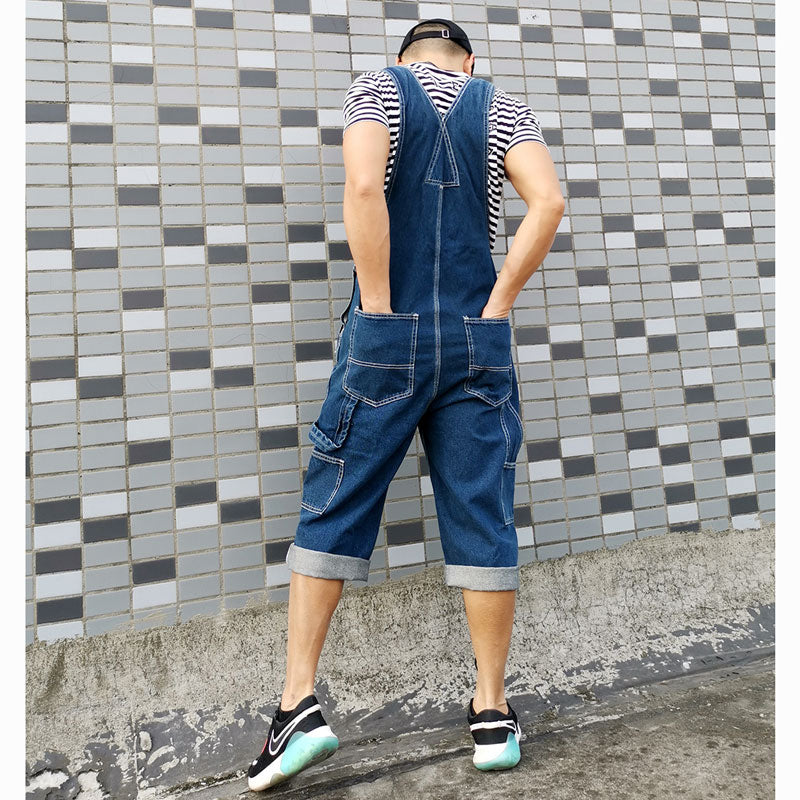 Trendy Brand Oversized Men's Fat Guy Pants Overalls Shorts Denim Cropped Pants Men And Women Same Style Couple Wear Thin Medium Pants