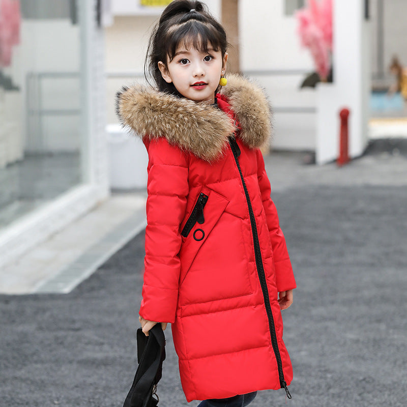 Children's Down Jacket Girls Medium Long Thickened Large Size Medium And Large Children's Coat White Duck Down Baby Wear Winter New Trend