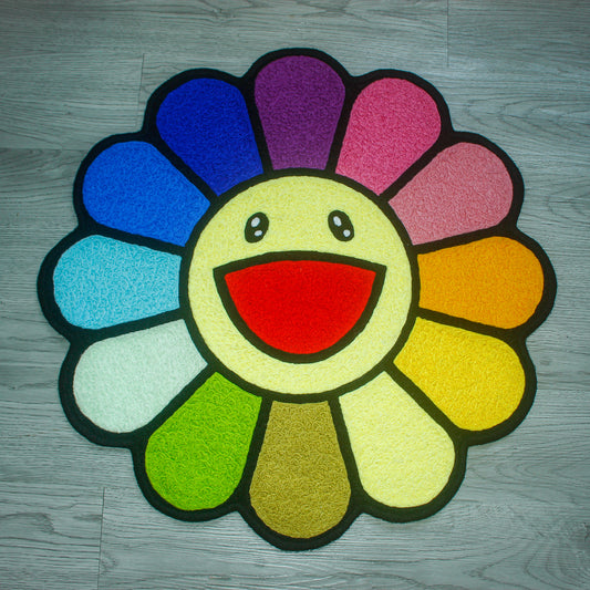 Loop Tufted Imitation Cashmere Plush Floral Sunflower Tree Tree Village Carpet Floor Mat Seat Cushion Non-slip Mat