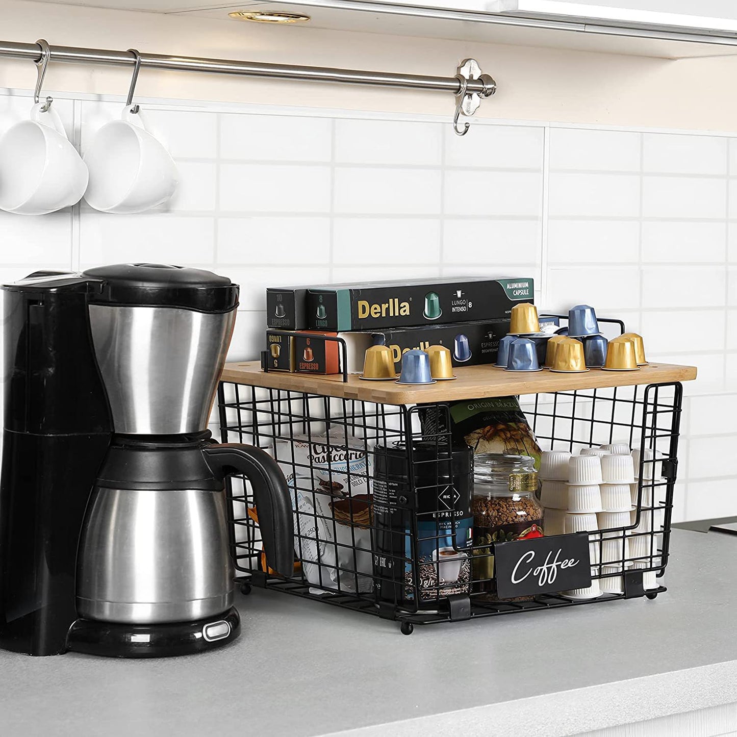 Kitchen Wooden Fruit Basket Removable Countertop Storage Rack Snacks Seasonings Vegetable Storage Basket