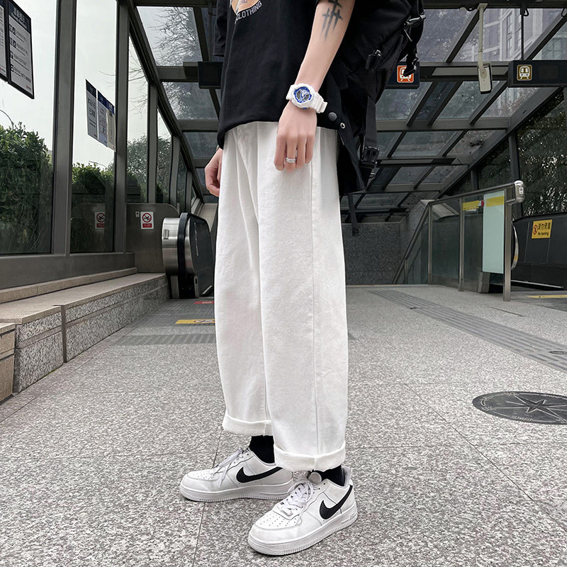 New White Jeans Men's Ins Trendy Brand Loose All-match Wide-leg Pants Casual Straight Pants Men's Spring And Autumn