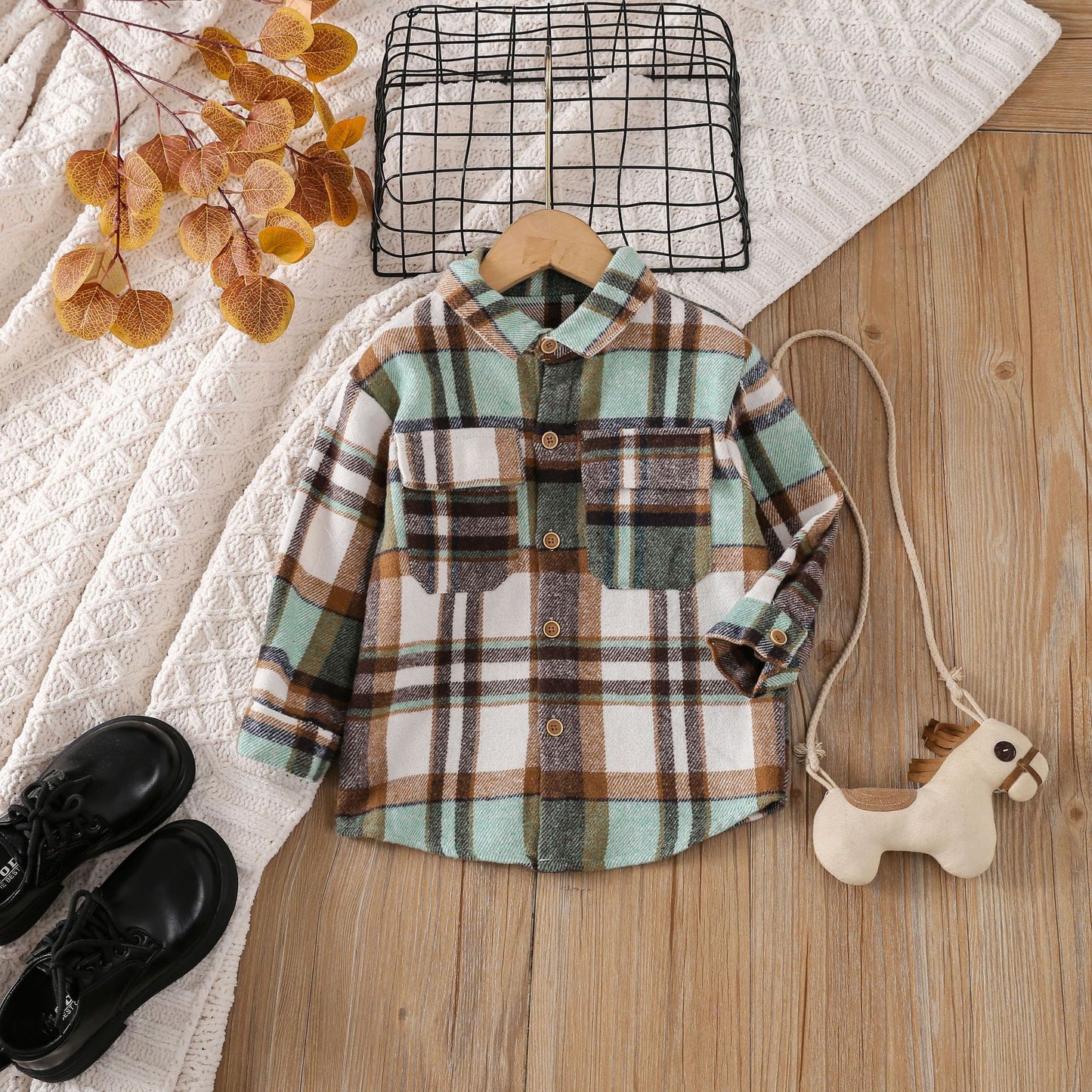 Cross-border Foreign Trade Children's Clothing Shirt Comfortable Cotton Color Large Grid Shirt European And American Casual All-match Small And Medium Children's Clothing Shirt
