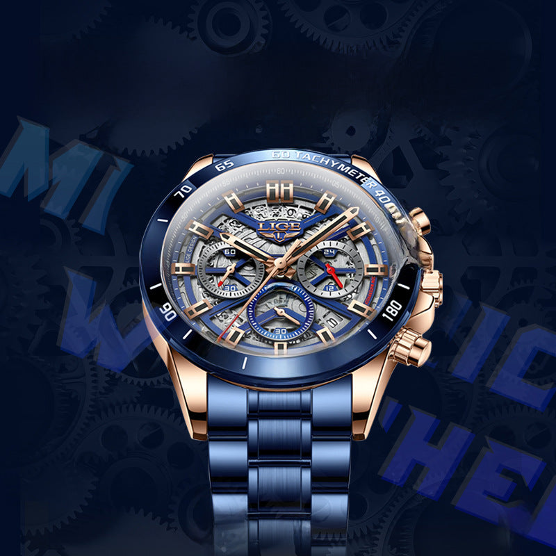 LIGE Dedicated Men's Quartz Watch Hollow New Concept Watch Multi-functional Waterproof Watch